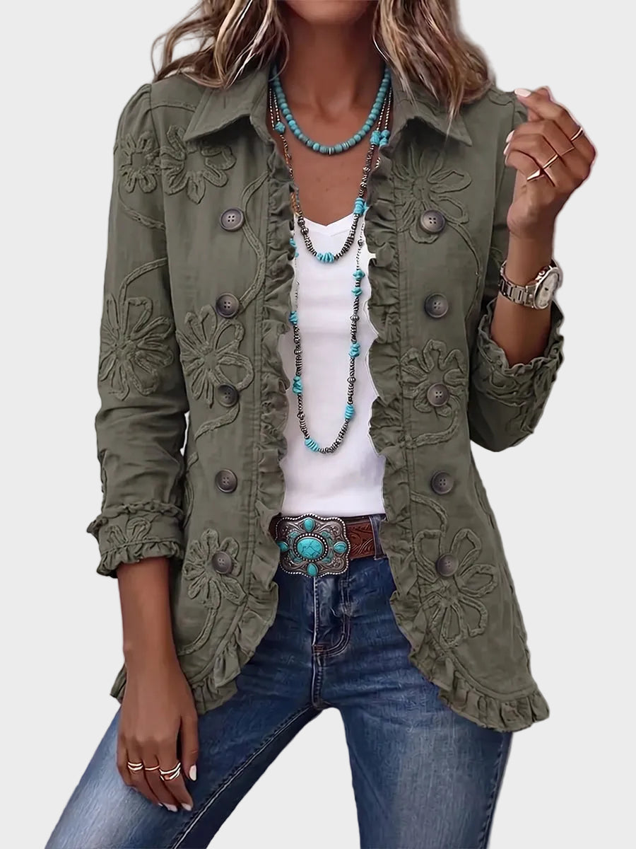 Kamberly - Boho-Chic-Jacke mit Blumenstickerei und Rüschen