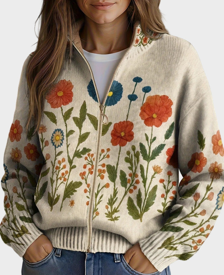 Wrenna | Cardigan mit Reissverschluss und Wildblumenwiese
